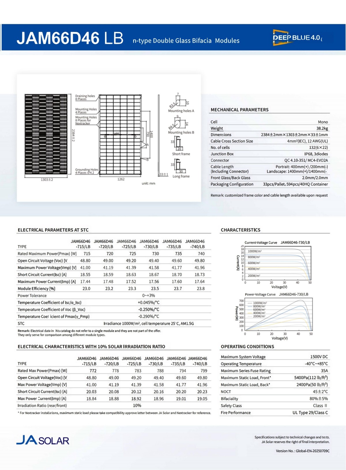 715-740W JAM66D46 LB n-type Double Glass Bifacial Modules