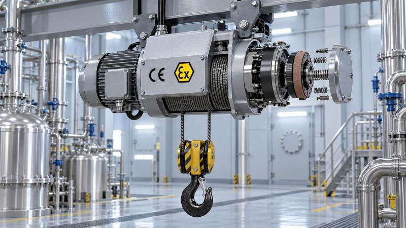 Do electric hoists require periodic brake inspection under CE ATEX compliance?