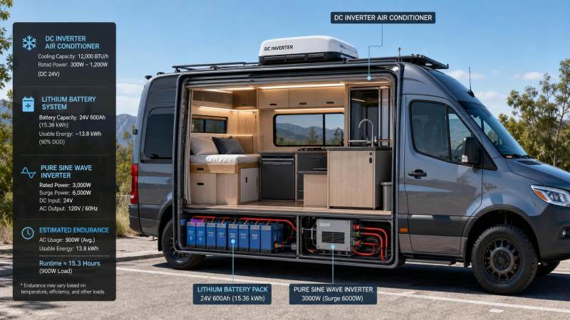 Van DC Inverter Air Conditioning: Key Electrical Loads, Battery Sizing, and Runtime Limits