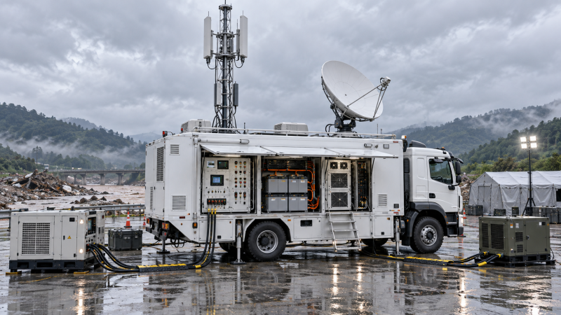 What makes a mobile emergency communication vehicle reliable after disasters?