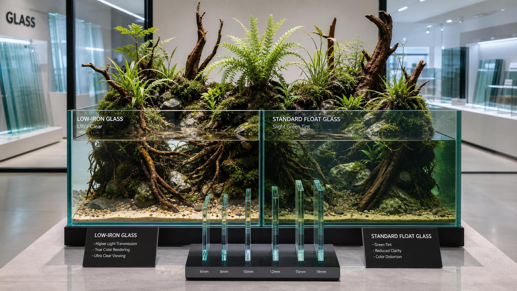 Riparium Tank Glass Explained: Low-Iron, Thickness, and Edge Finish Differences Riparium Tank Glass Explained: Low-Iron, Thickness, and Edge Finish Differences