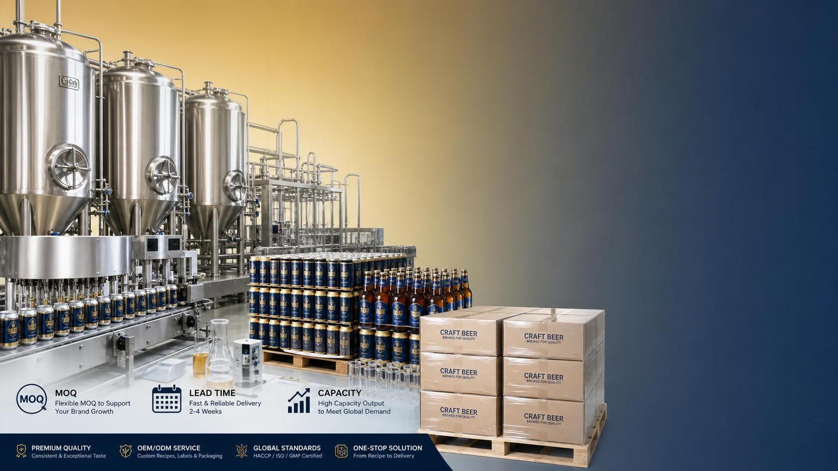 Lista de verificación del fabricante por contrato de cerveza lager de alta concentración: MOQ, plazo de entrega y capacidad