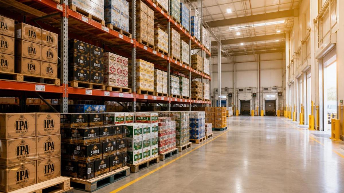 ¿Cuándo resulta útil el almacenamiento regional en la cadena global de suministro de cerveza?