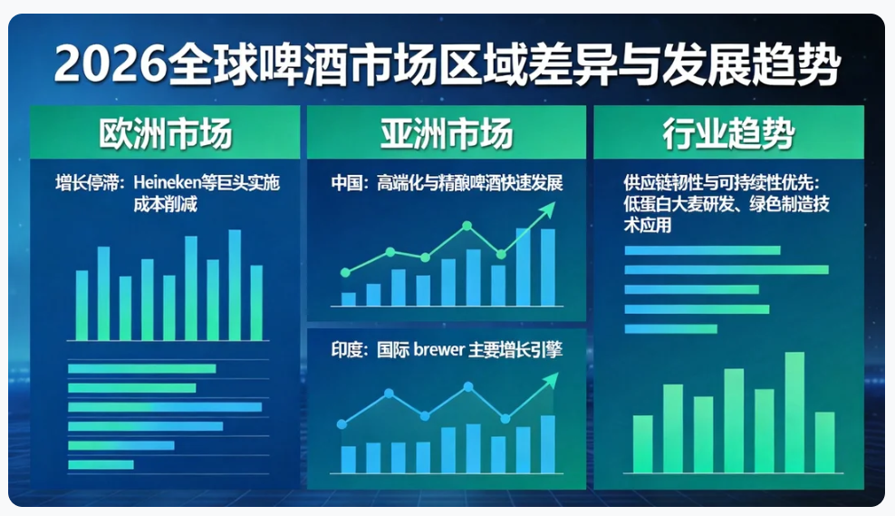 2026년 세계 맥주 시장 보고서: 아시아의 부상, 유럽의 정체, 그리고 지속가능성을 향한 경쟁