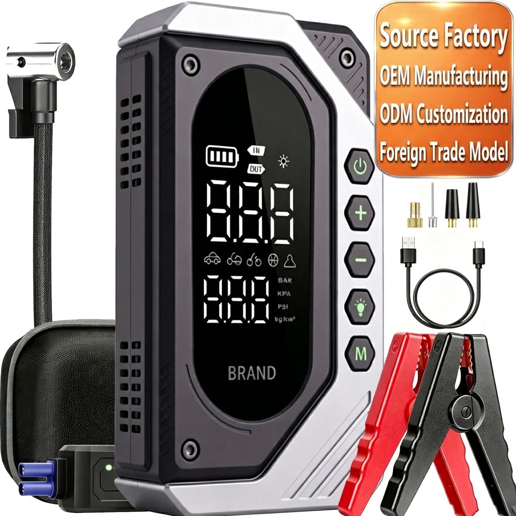 Alimentation de démarrage d’urgence pour voiture, pompe à air pour voiture avec recharge sans fil, appareil tout-en-un avec fonction d’allumage, batterie externe et pompe à air APS-540