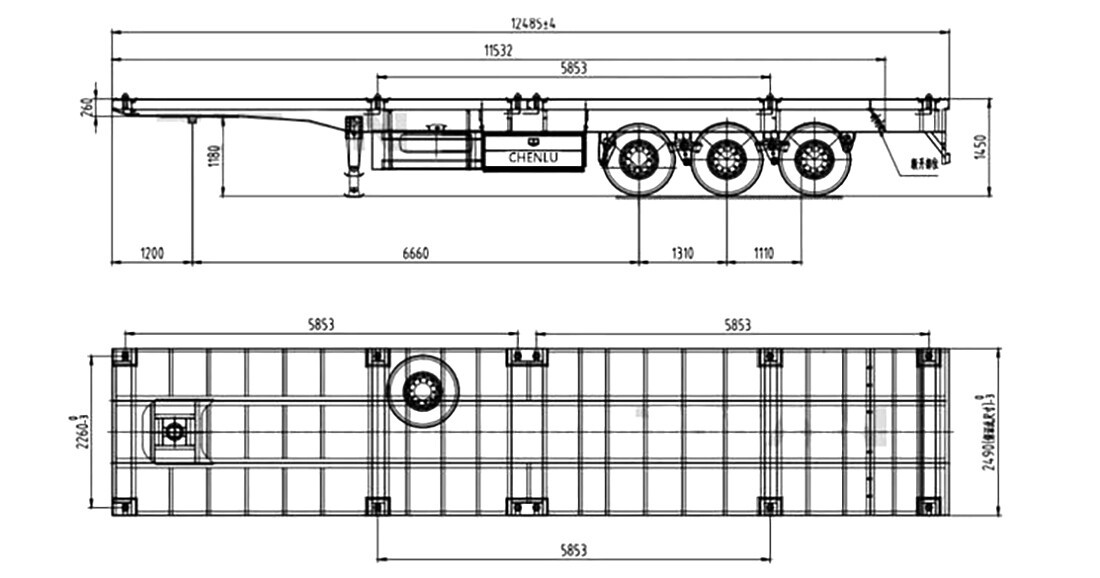 3 Axles 40FT Flatbed Container Truck Semi Trailer