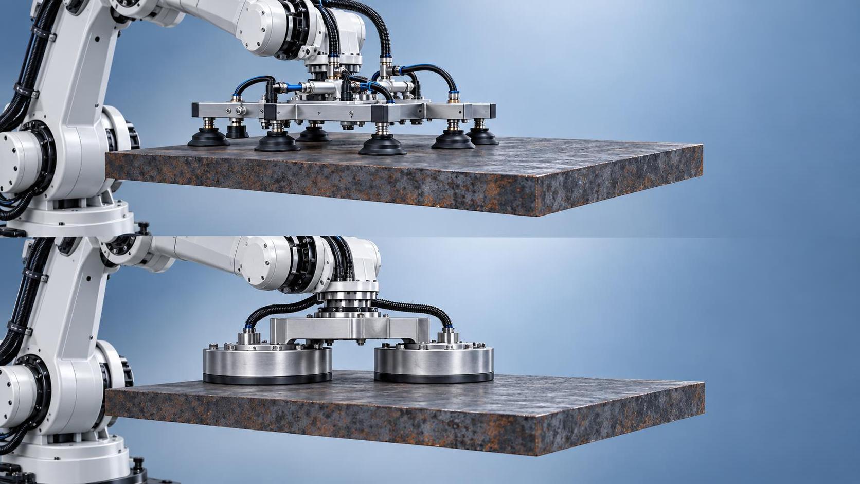 Steel Plate Handling Robot Design Considerations: Vacuum Cup Suction vs. Electromagnetic Grippers for 10–50 mm Thick Hot-Rolled Plates Steel Plate Handling Robot Design Considerations: Vacuum Cup Suction vs. Electromagnetic Grippers for 10–50 mm Thick Hot-Rolled Plates