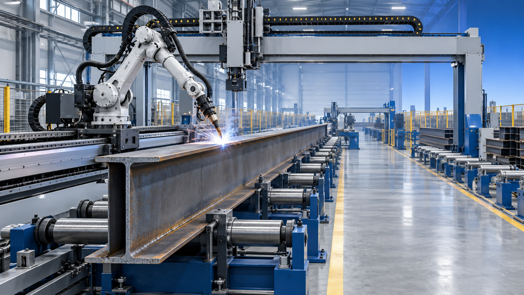 Gantry, Rail-Mounted, or Fixed-Base Robots for Long Steel Beams?