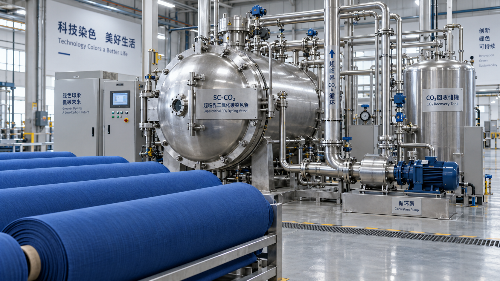 How does supercritical CO2 enable waterless dyeing for polyester?