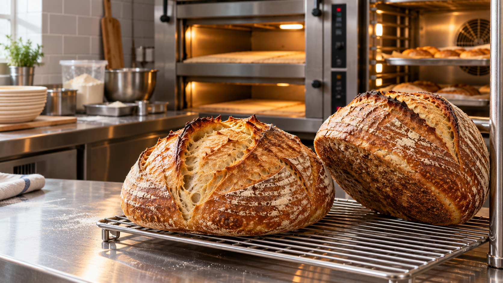 How do deck and convection ovens differ in sourdough crust results?
