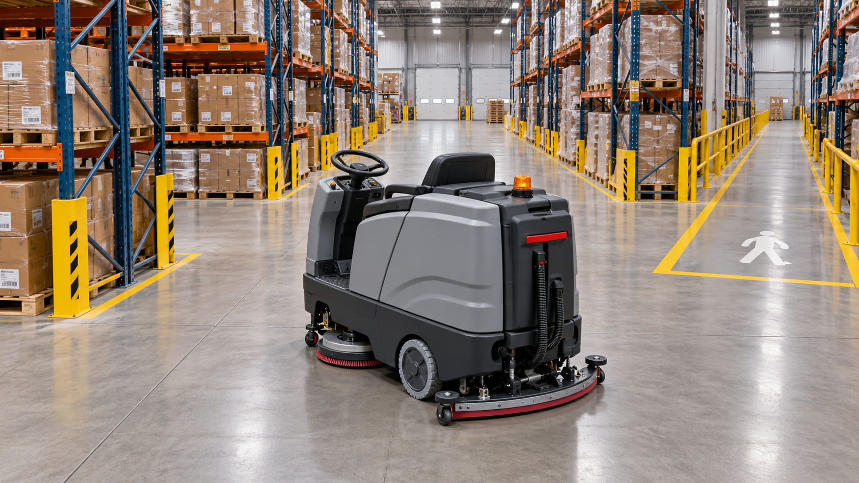 Warehouse Cleaning Equipment in Canada: Match Ride-On Scrubbers to Aisle Width