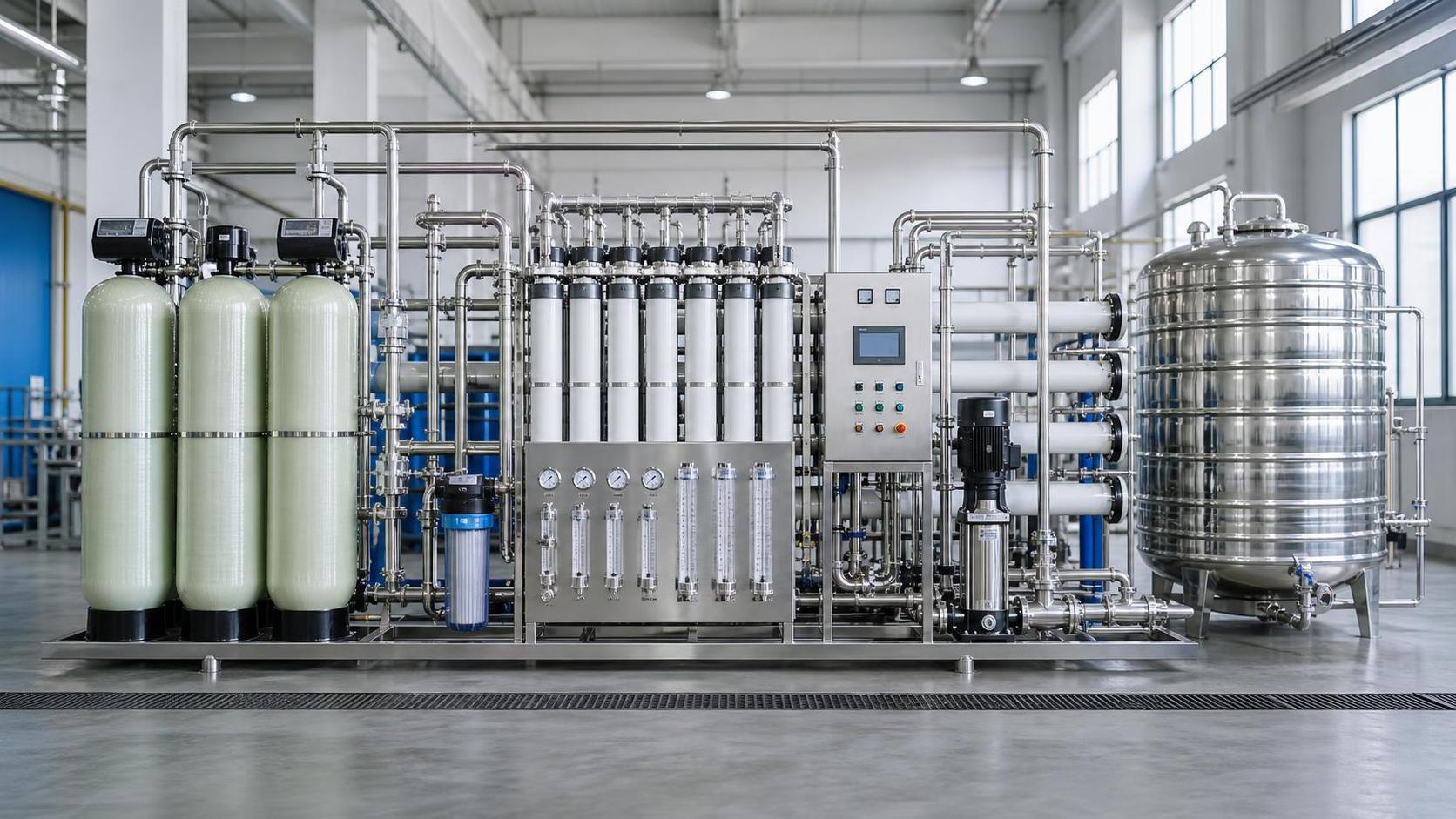 How can water be treated efficiently in a production line?