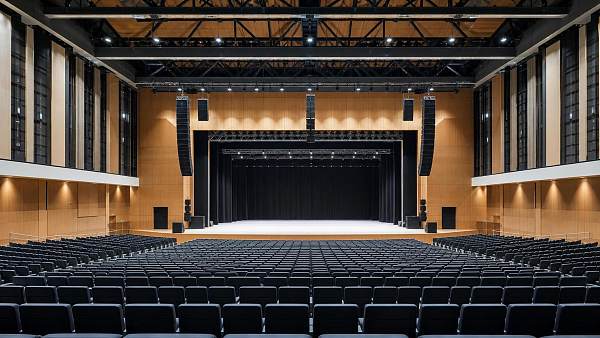 What makes speaker system design for auditoriums intelligible in the back rows