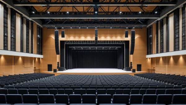 What makes speaker system design for auditoriums intelligible in the back rows