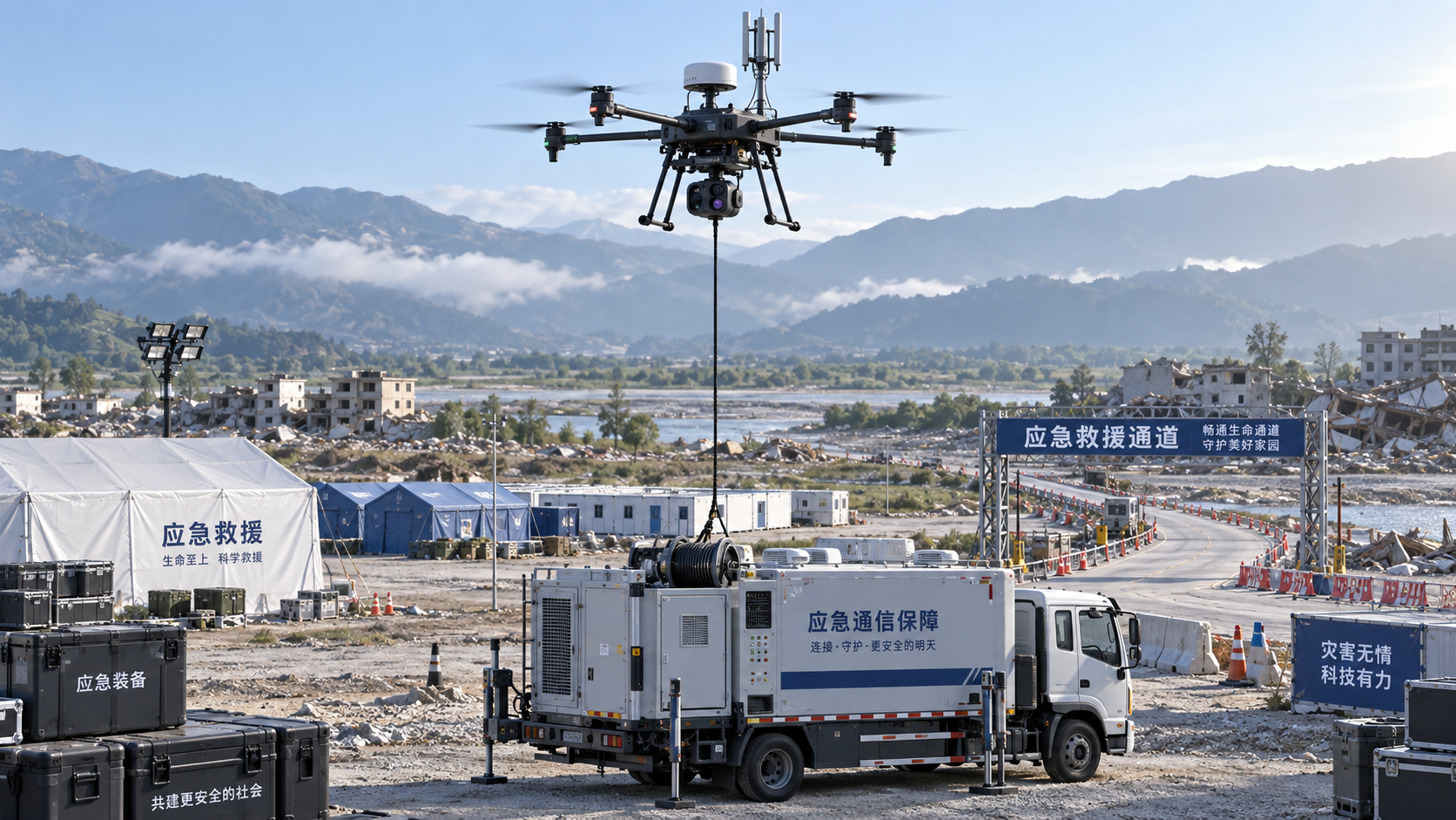 When do disaster rescue drones for civil defense need tethered power?