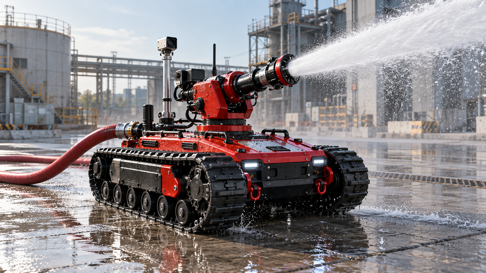 How water monitor recoil affects firefighting robot stability