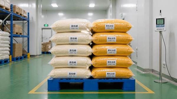 Bulk crumb coating storage conditions that protect shelf life
