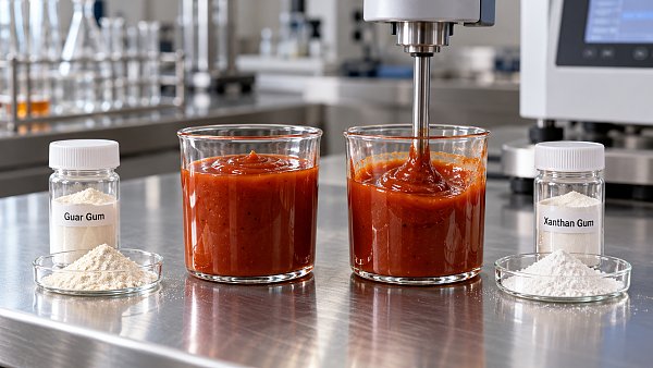 Does guar gum cost less than xanthan gum at the same sauce viscosity?