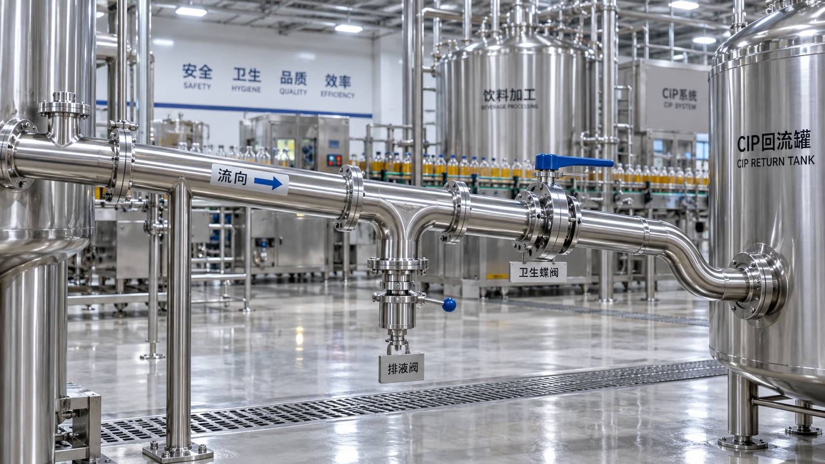 The hygienic design principle that prevents product hold-up in drink lines
