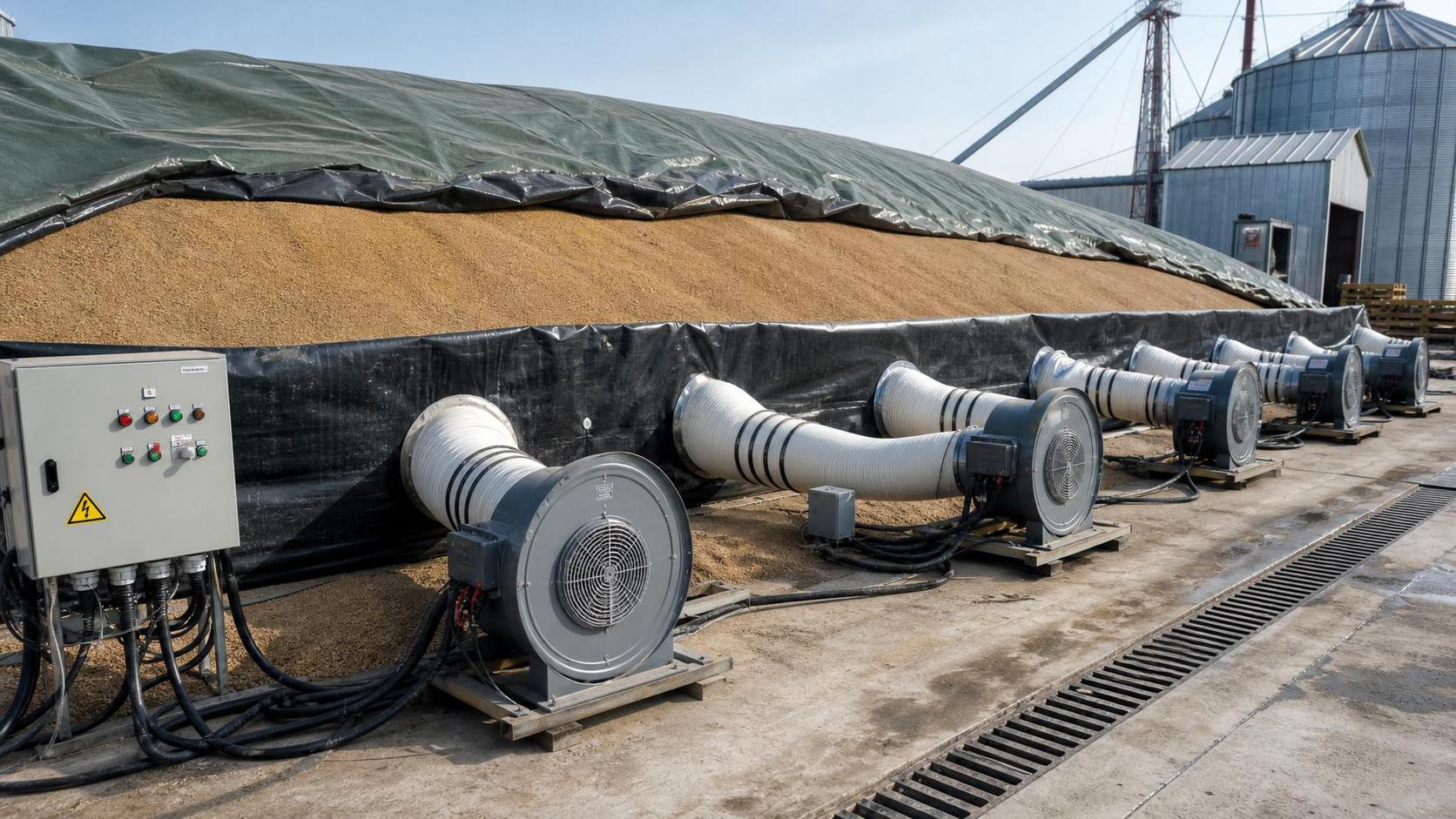 Temporary Grain Storage Aeration Setup: Fan Sizing, Cable Layout, and Moisture Risk Checks