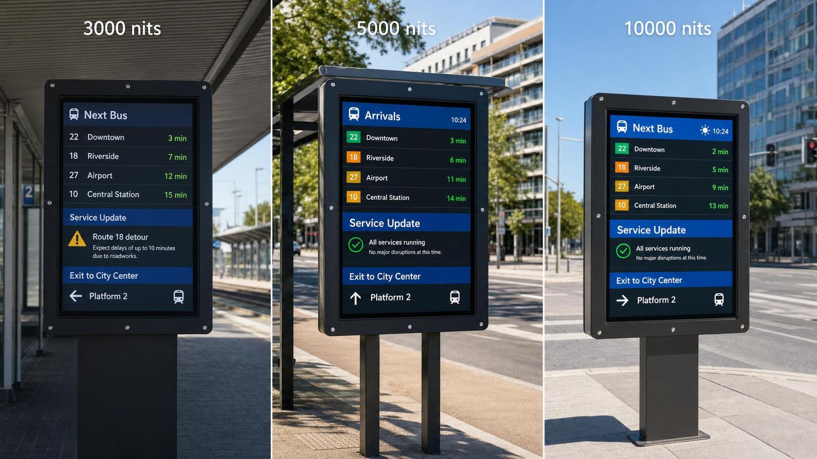 High Brightness LED Displays for Transportation: When Are 3000, 5000, or 10000 Nits Needed?