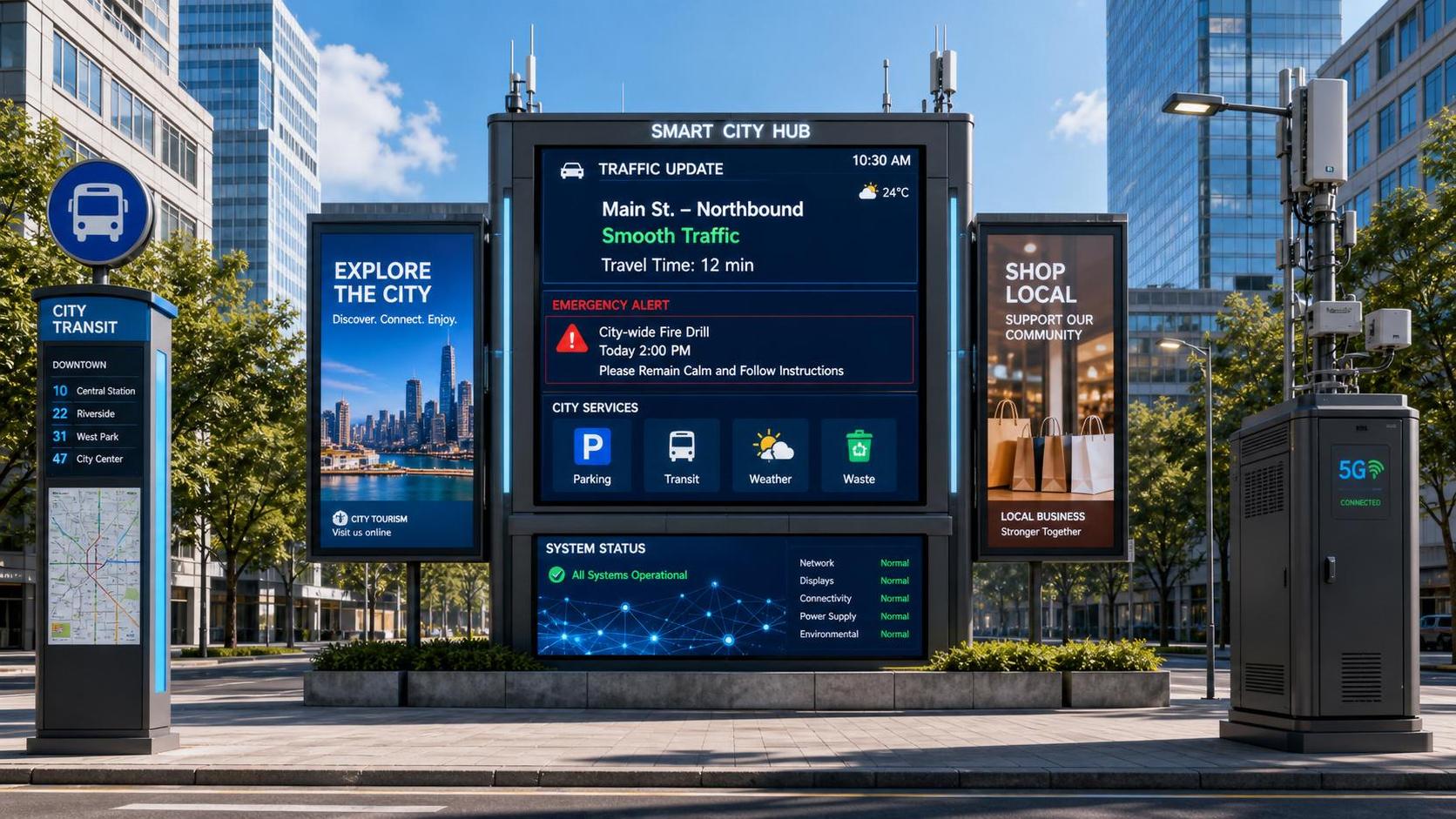 Networked Smart City Displays: Architecture, CMS Integration, and Remote Control Basics