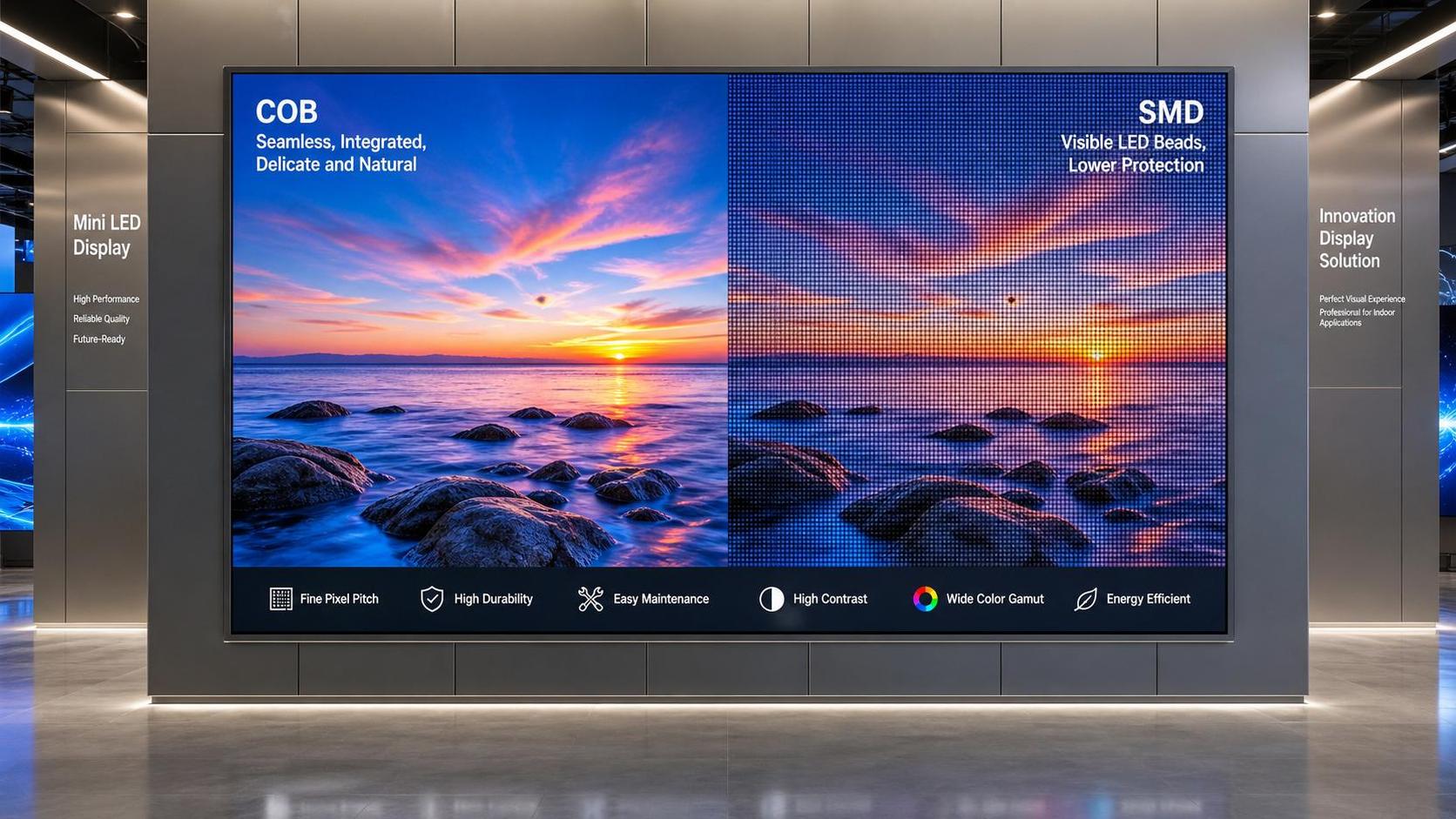 COB Mini LED Displays vs SMD: Key Differences in Durability, Pitch, and Maintenance