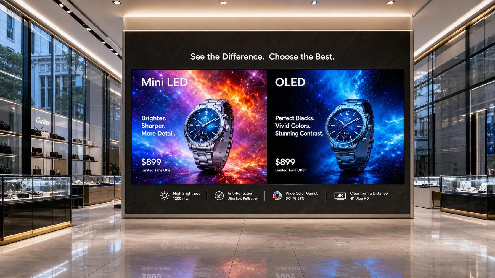 High Contrast Mini LED vs OLED for Retail Displays: Which Delivers Better Visibility?