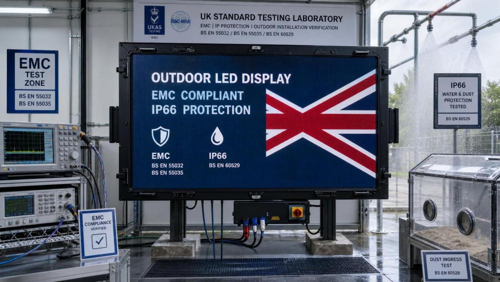 UK Display Compliance Analysis: EMC, IP Ratings, and Outdoor LED Regulatory Checks
