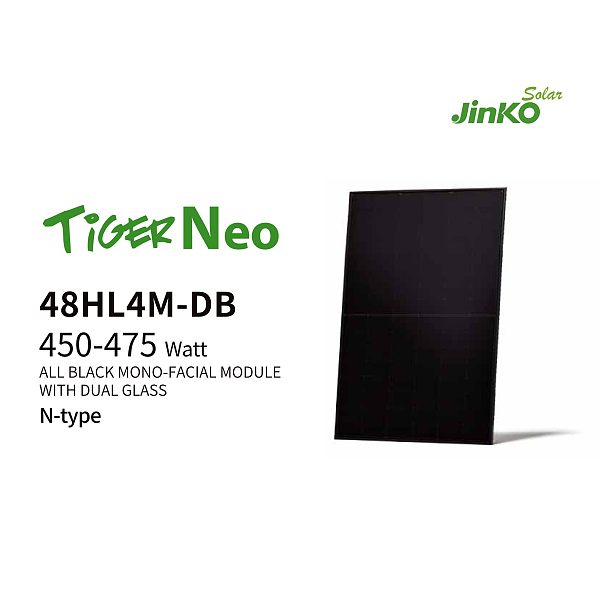 TiGER Neo 48HL4M-DB 450-475 watt ALL BLACK MONO-FACIAL MODULEWITH DUAL GLASS TiGER Neo 48HL4M-DB 450-475 watt ALL BLACK MONO-FACIAL MODULEWITH DUAL GLASS
