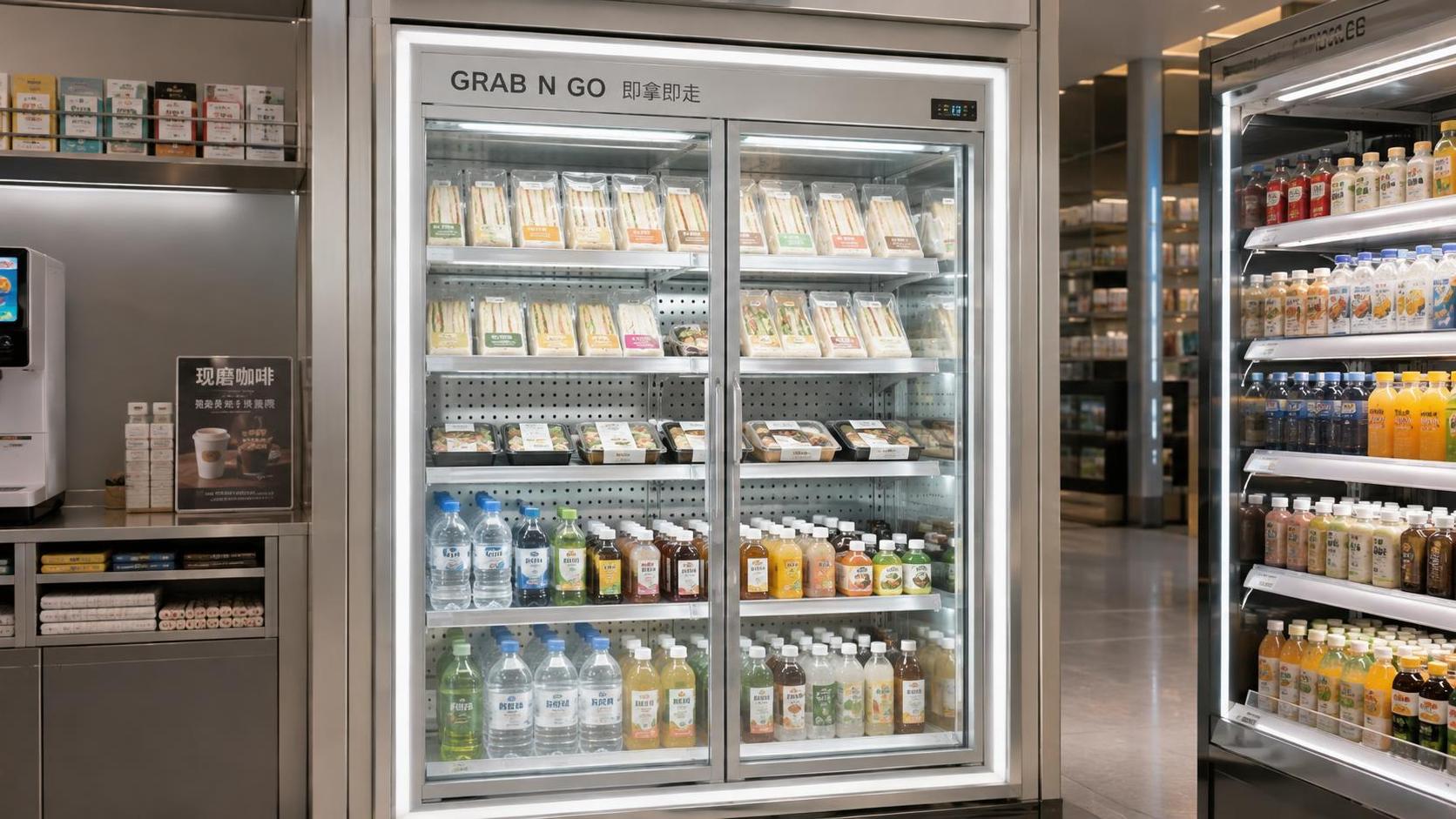When does a display refrigerator for grab-and-go need anti-sweat doors?