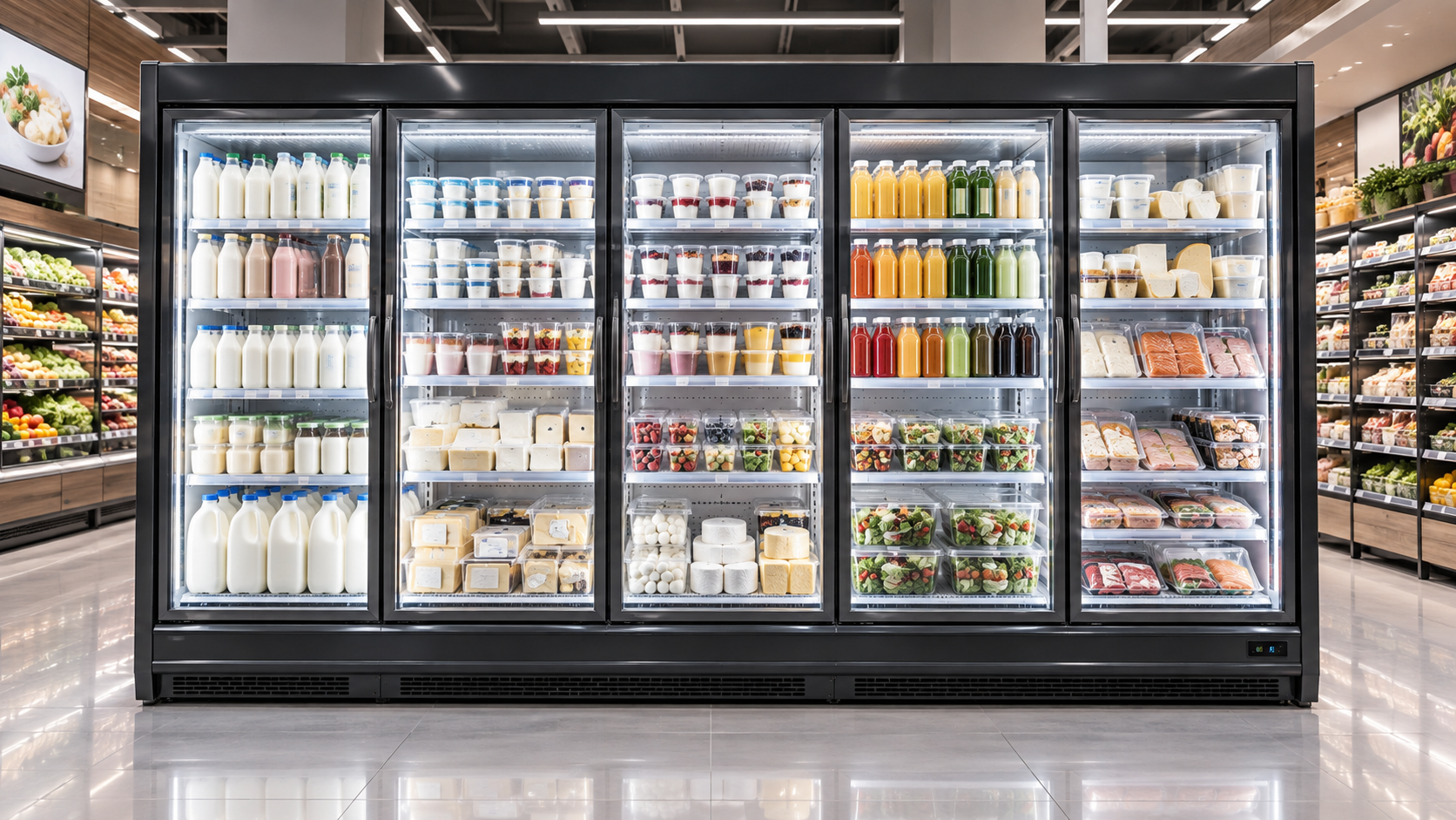 When do glass doors reduce energy loss in supermarket cold displays?