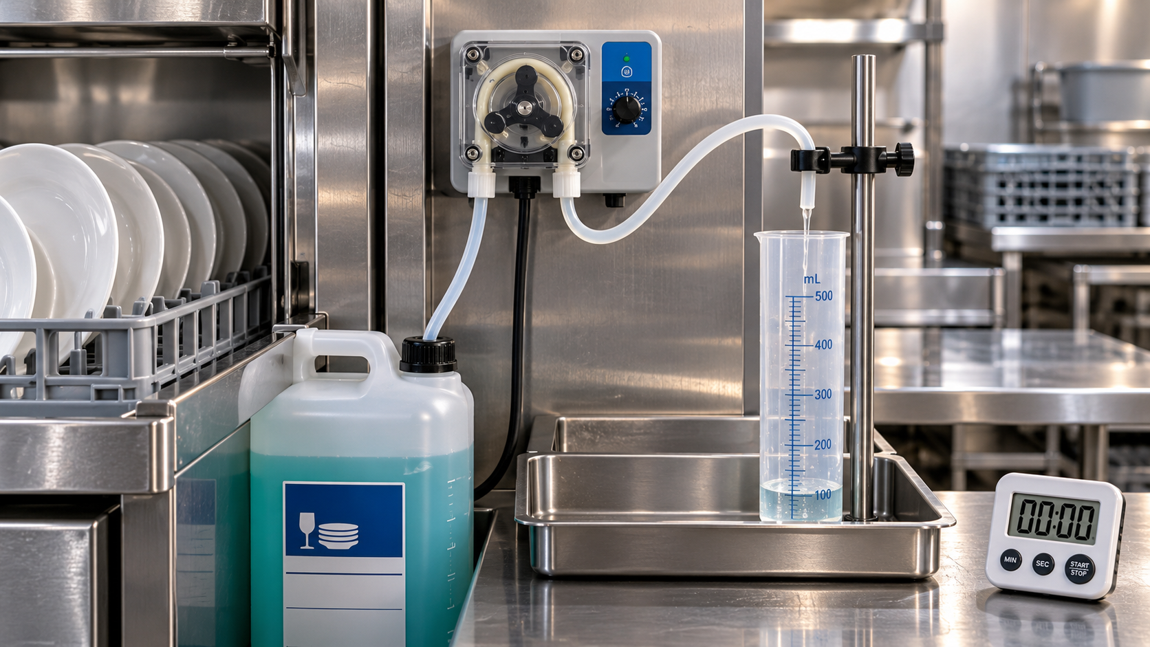 How to calibrate a peristaltic dosing system for dishwasher detergent