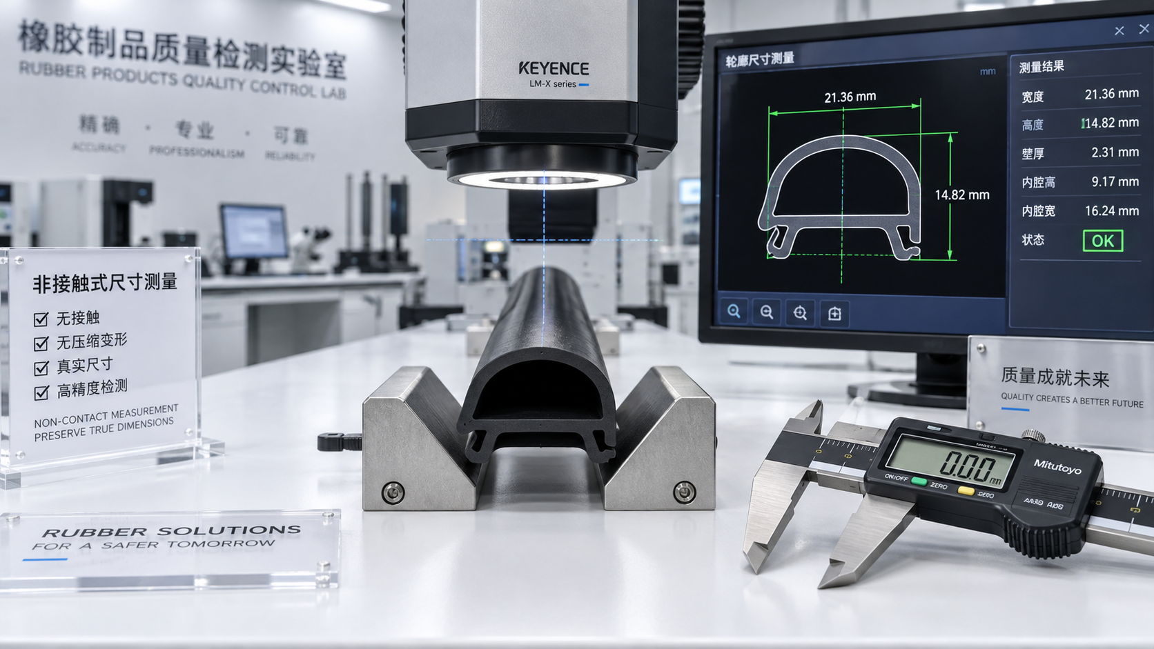 How to measure rubber extrusion profiles without distorting them