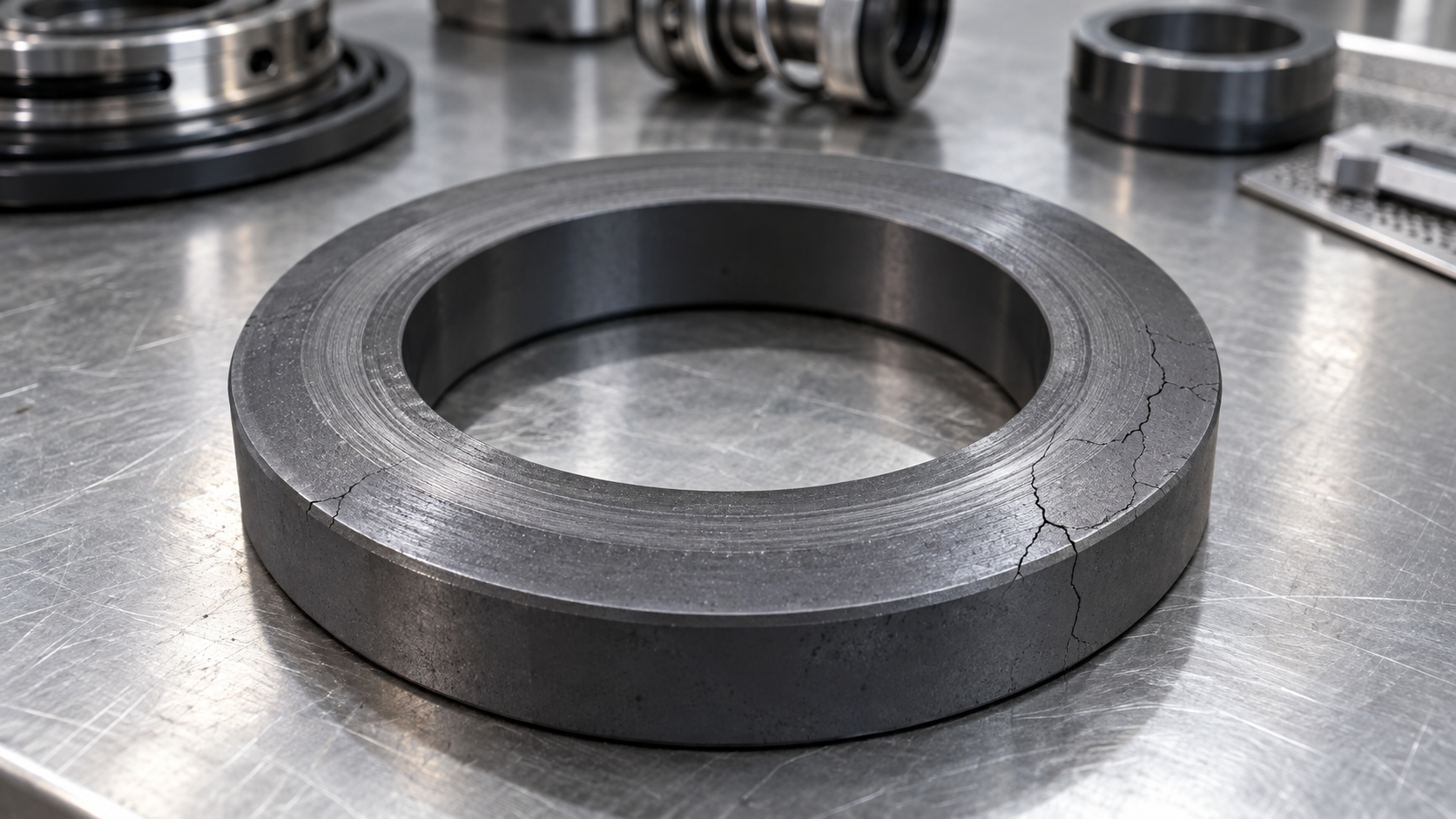 What causes silicon carbide seal faces to crack in compressors?