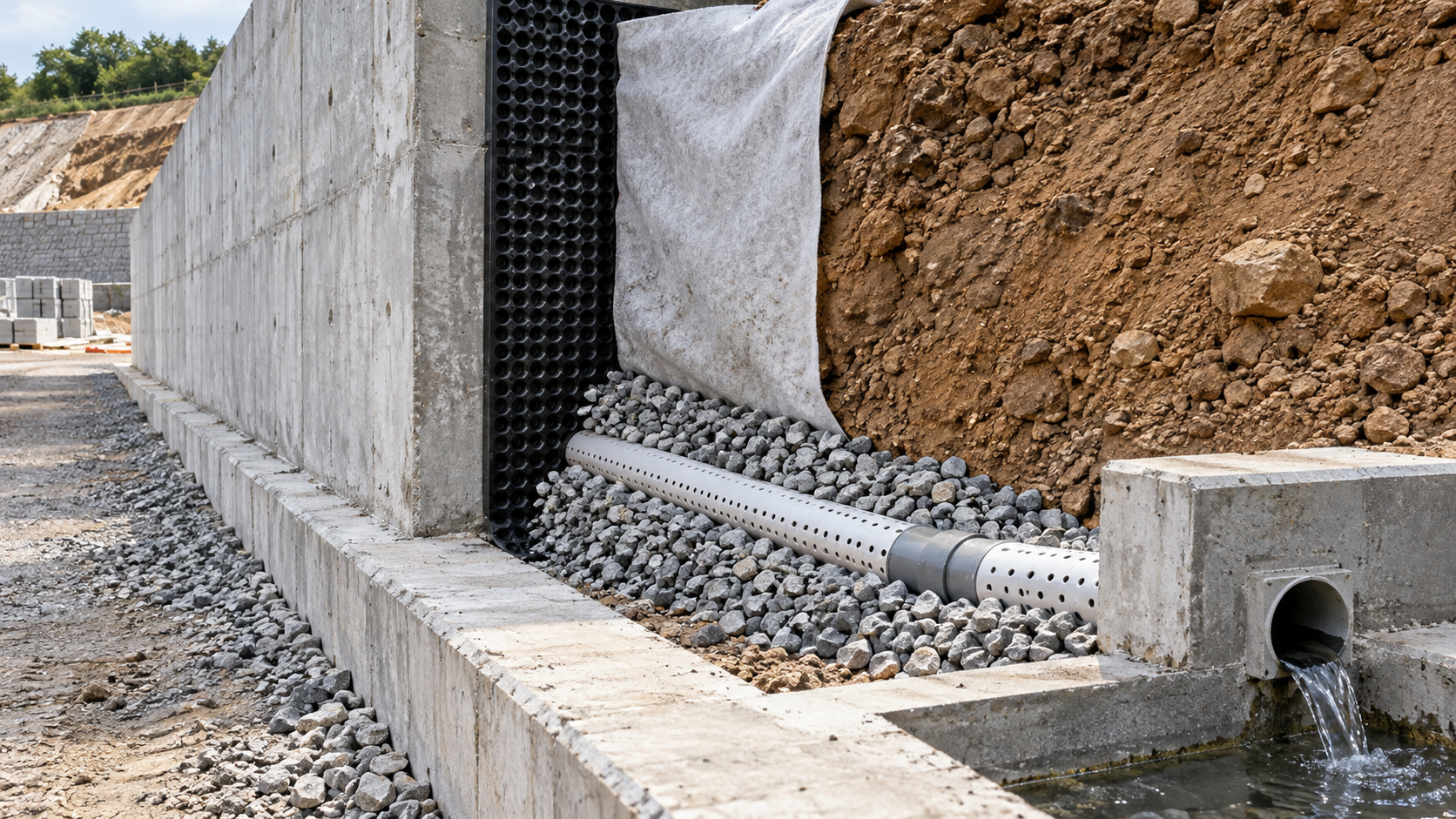 Geocomposite Drainage for Retaining Walls: Filter and Outlet Design