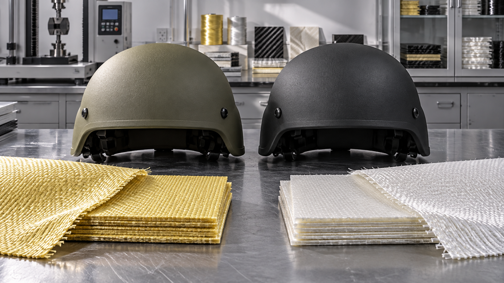 How do aramid and UHMWPE compare as ballistic materials for helmets?