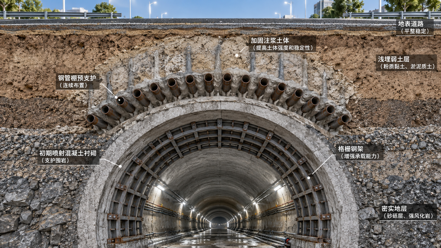 Tunnel Crown Stabilization Methods for Weak Ground and Shallow Overburden Conditions