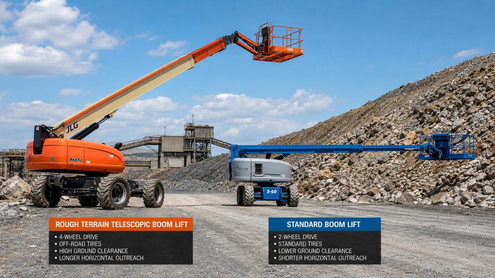 Rough Terrain Telescopic Boom Lifts vs Standard Booms for Uneven Job Sites