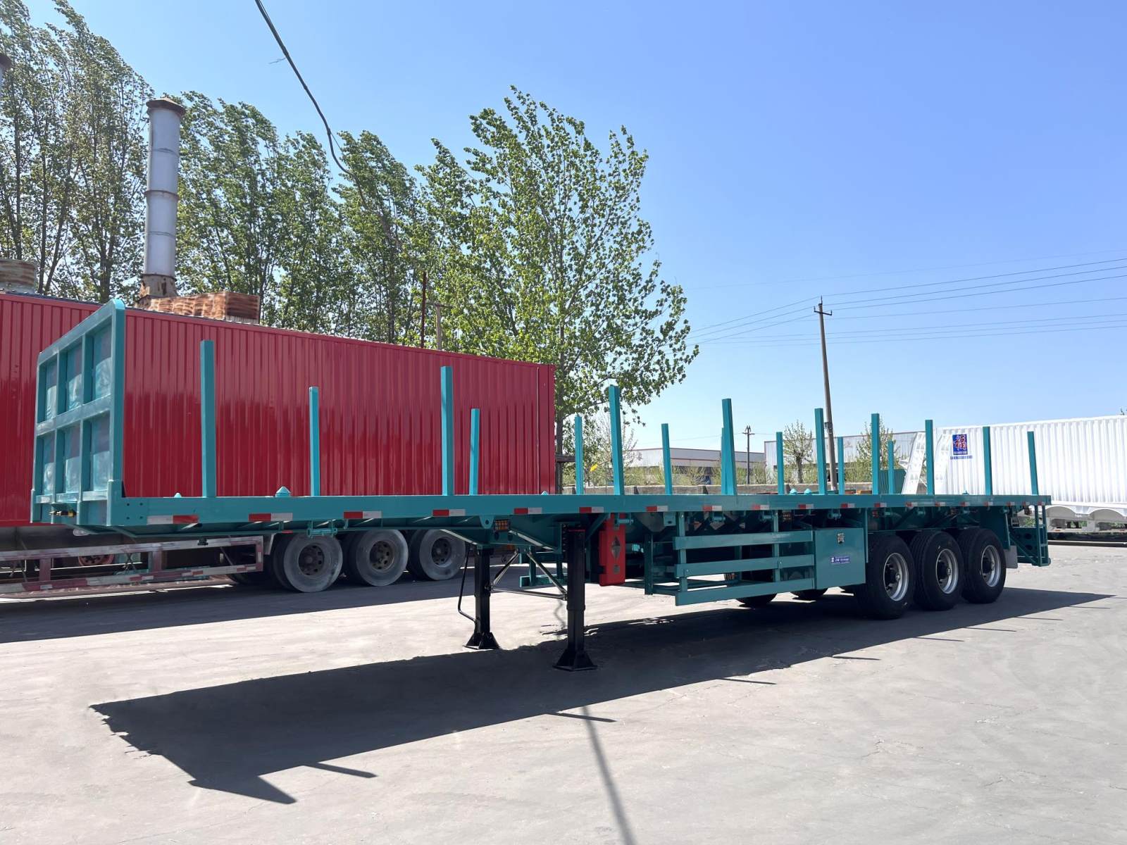 3 Axle Flatbed Semi Trailer with Side Bar Stick Pipe