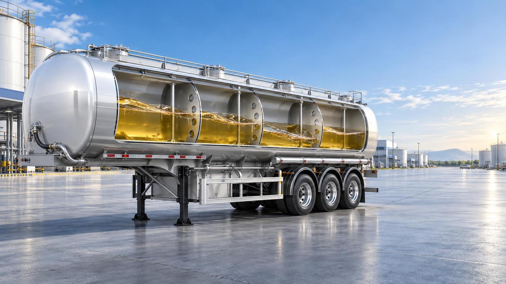 Bagaimana desain sekat meningkatkan stabilitas pada tangki bahan bakar gooseneck 3-Gandar 60000L