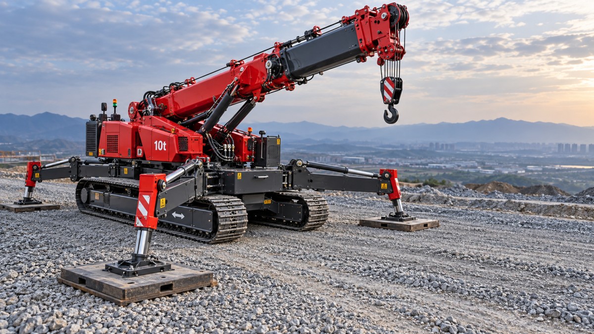 Is a 10-ton steel track spider crane suitable for uneven ground?