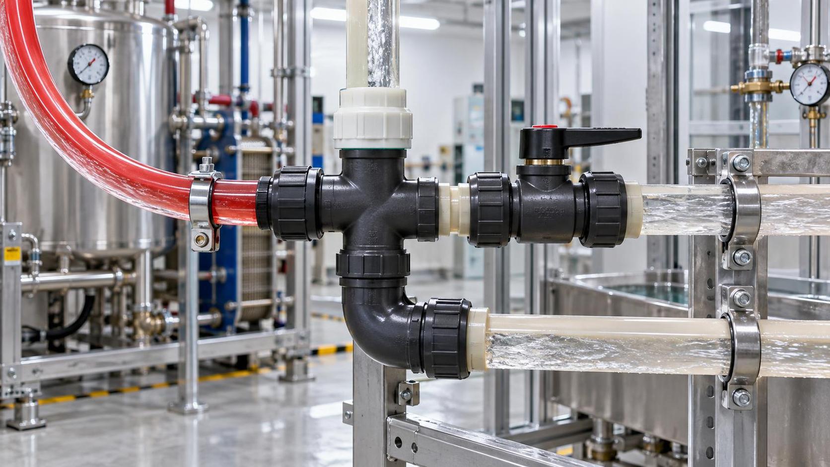 Which polymers withstand hot water in plumbing fittings?