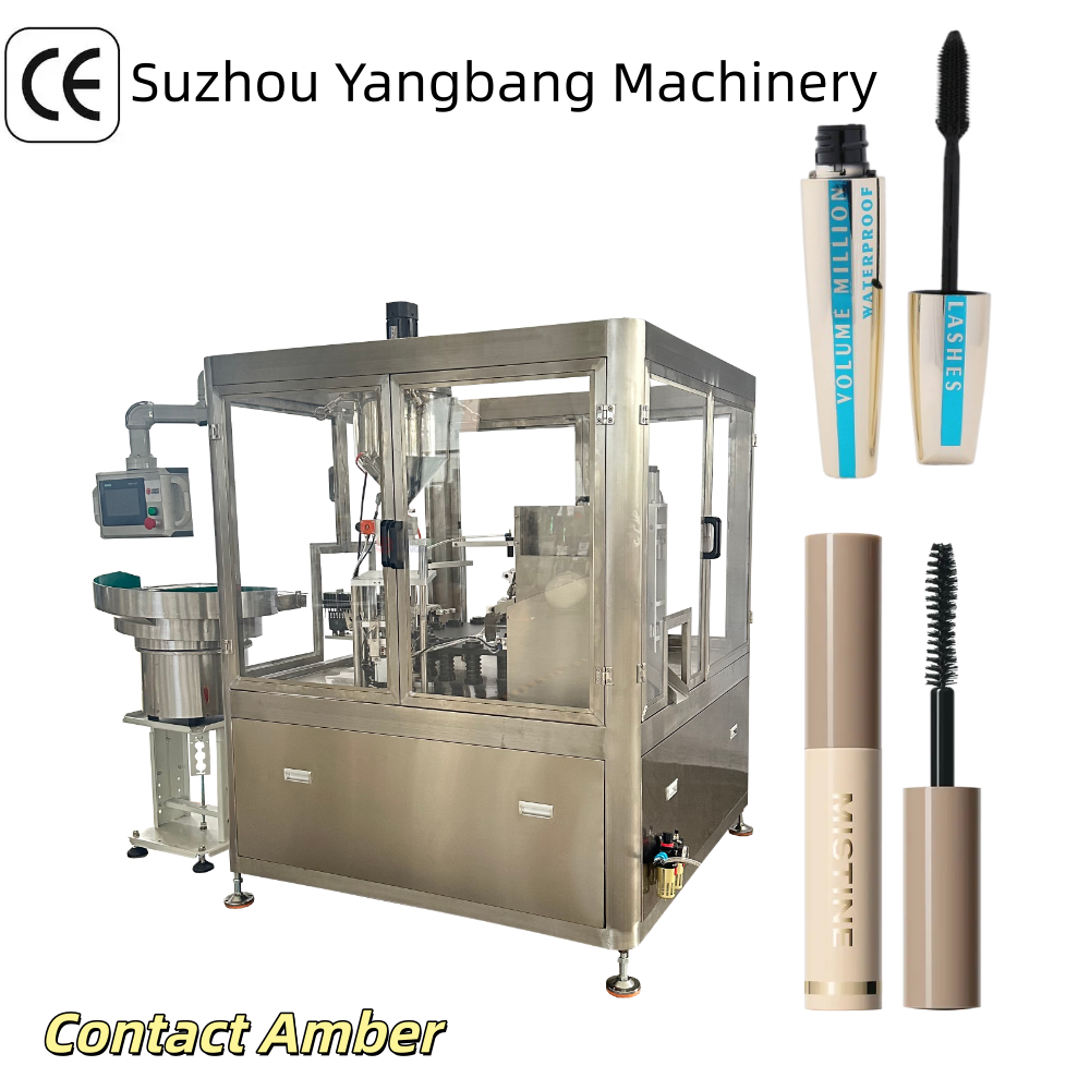 YB-MZB Automatic Cosmetic Filling Machine for Mascara Eyeliner Lip Gloss Tube Filler and Capping Machine with Wiper Station
