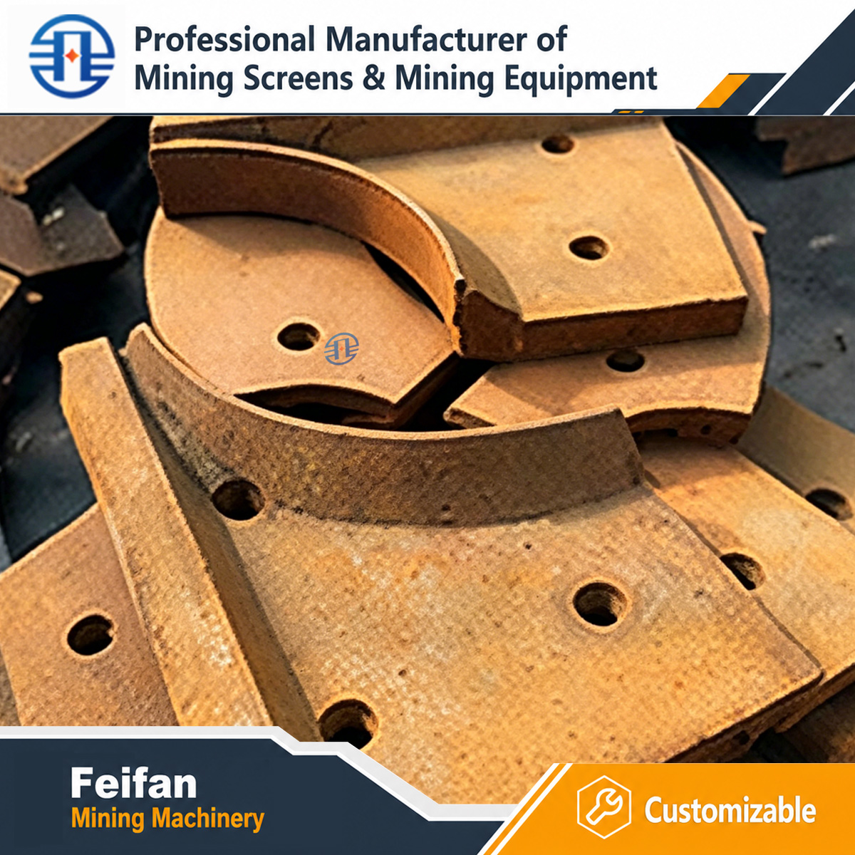 مجموعة قطع غيار الكسارة الأصلية FEIFAN OEM، تجميعة الدوار، العمود الرئيسي، مبيت المحمل لآلة كسارة الفك والمخروط والصدم