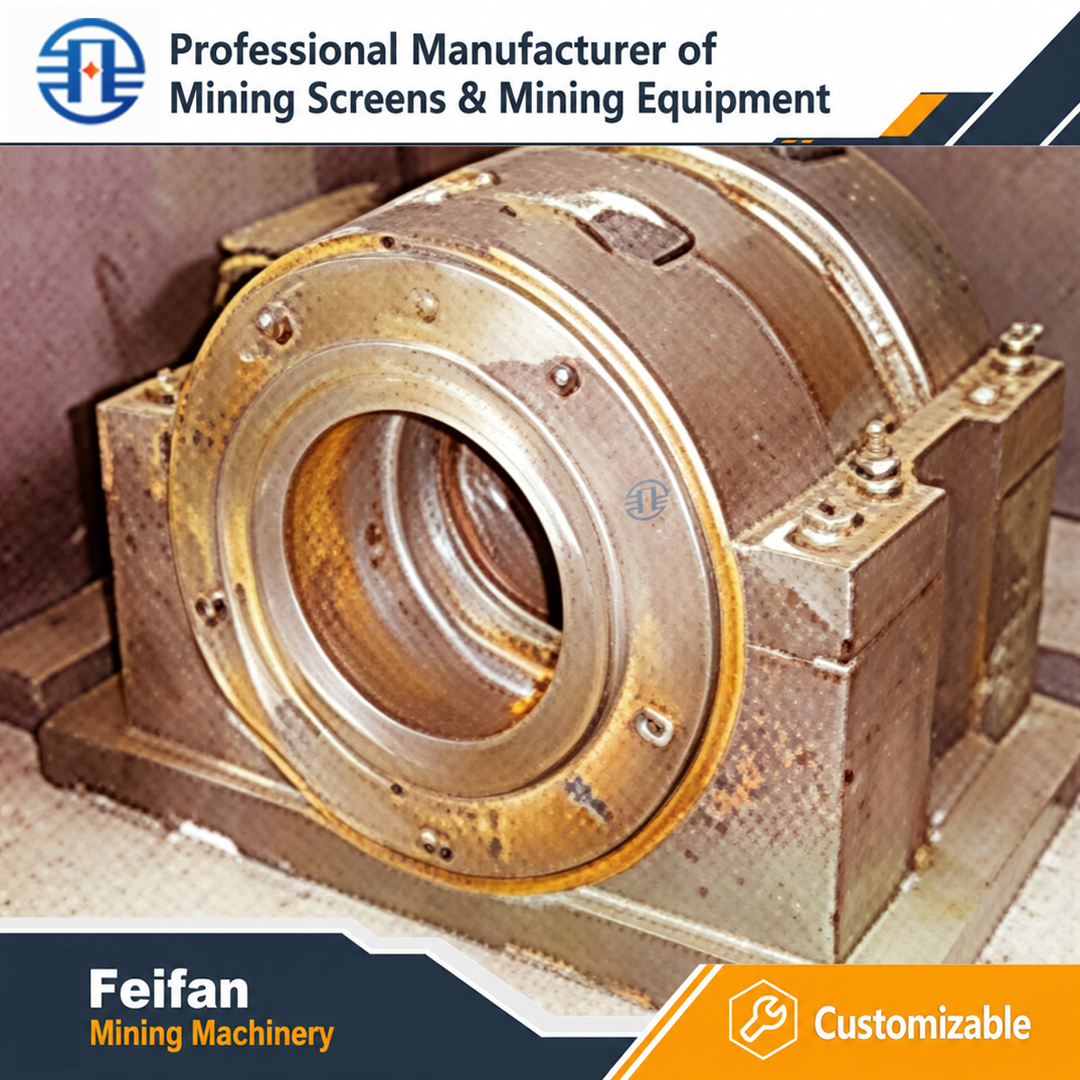 مجموعة قطع غيار الكسارة الأصلية FEIFAN OEM، تجميعة الدوار، العمود الرئيسي، مبيت المحمل لآلة كسارة الفك والمخروط والصدم