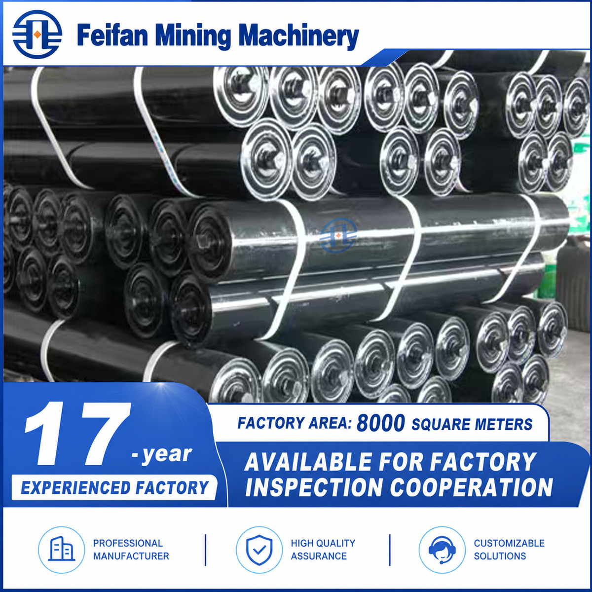 FEIFAN قطع غيار نظام ناقل مصنع الركام OEM، مجموعة دعامة البكرة، مجموعة محمل الأسطوانة، مجموعة الإطار