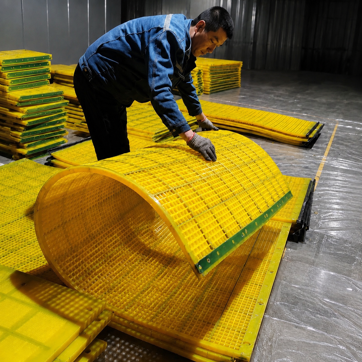 شركة FEIFAN المصنعة لألواح الغربال المصنوعة من اليوريثان المخصصة بنظام OEM لقطع غيار الغربالات الاهتزازية في محطات الركام والتعدين والمحاجر