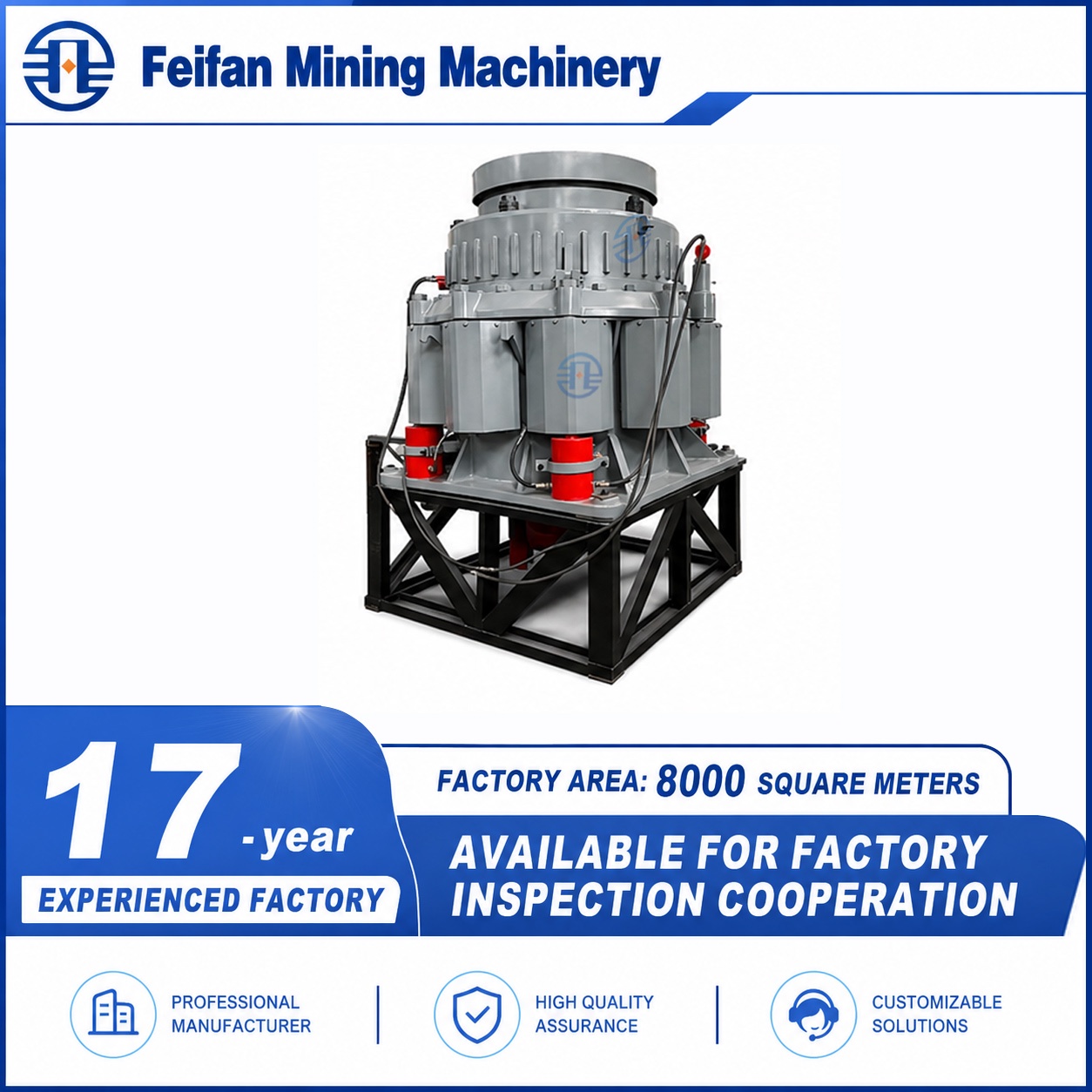 Concasseur à cône FEIFAN à large gamme d’applications, à cavités multiples, pour galets, minerai, scories et traitement de roches dures