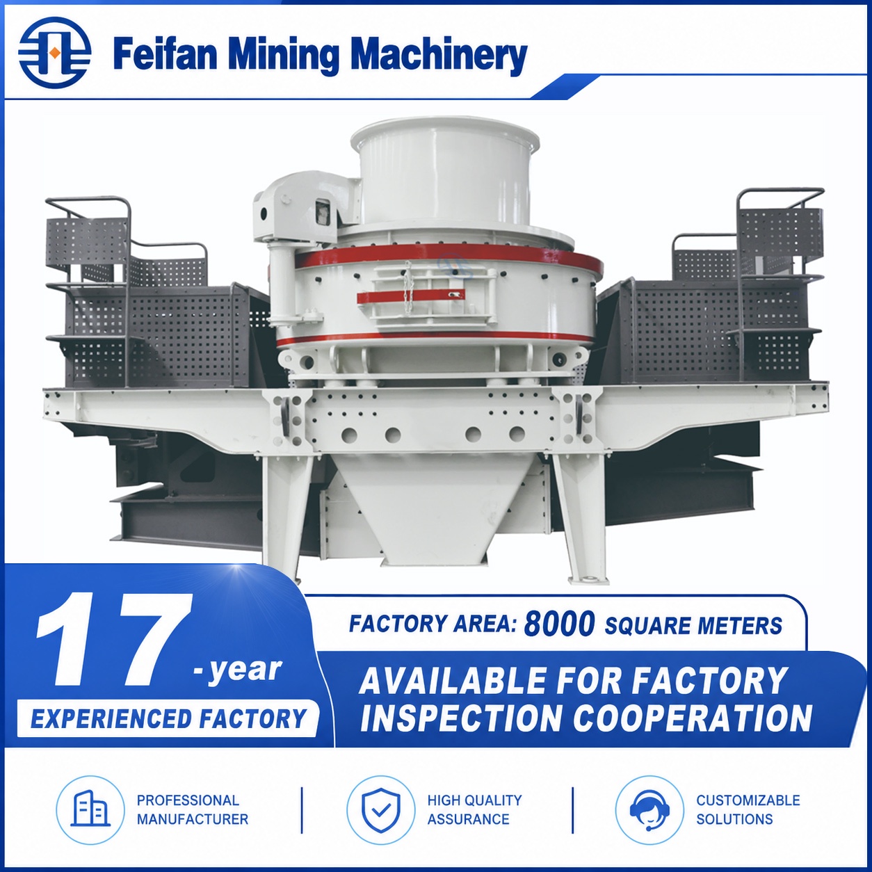 FEIFAN Modes de concassage double à haute efficacité VSI-7000 avec revêtement résistant à l'usure et moniteur de vibrations pour concasseur VSI de fabrication de sable pour pierre mixte